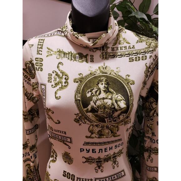 Women's White Green Graphic Print Cut Out Mock Neck Long Sleeve Maxi Dress Small - Picture 6 of 9